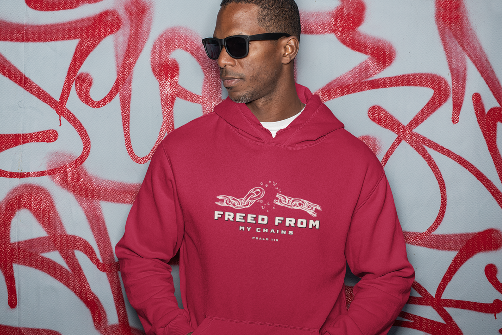 Freedom-Inspired Hoodie — "Freed From My Chains" Comfort Pullover with Script Back Text